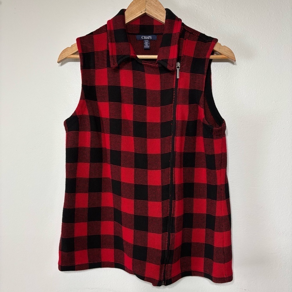 Chaps Winter Red/Black Buffalo Plaid Sweater Vest Size S